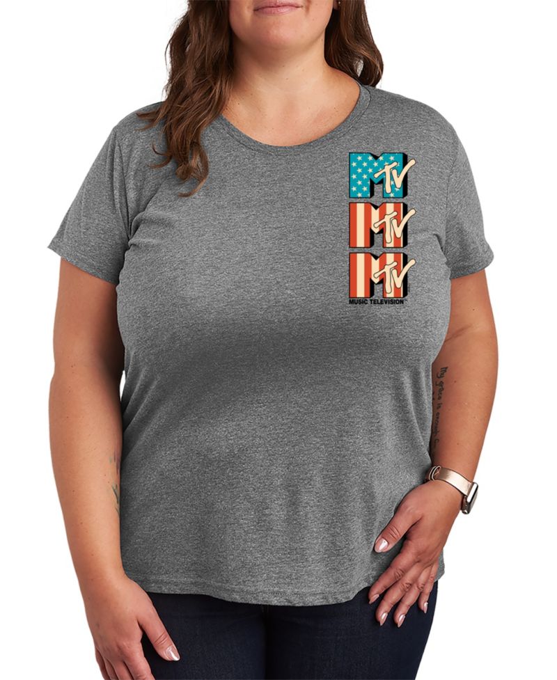 Plus Size MTV Logo USA Flag Short-Sleeve Graphic T-Shirt