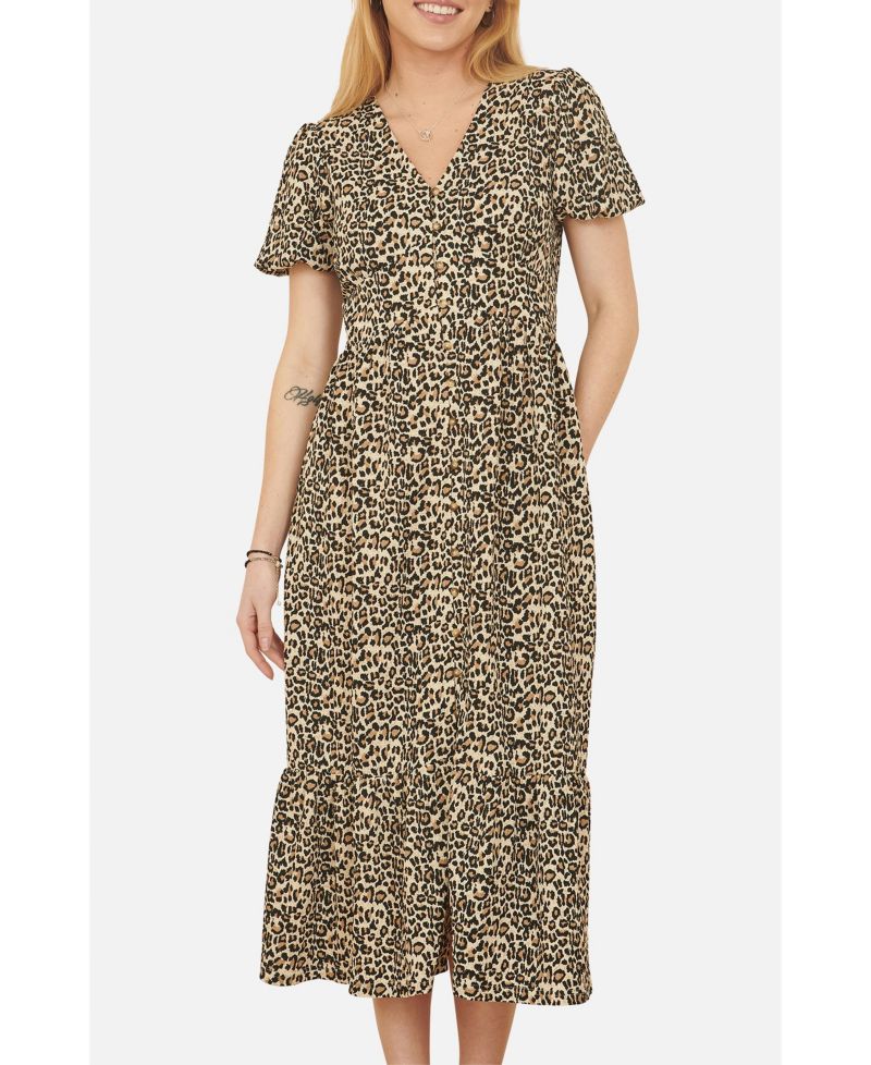 Women's Pleated Button Through Midi Dress