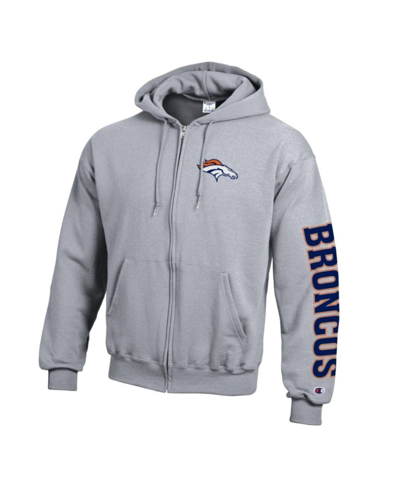 Men's Heather Gray Denver Broncos Powerblend Fleece Full-Zip Hoodie