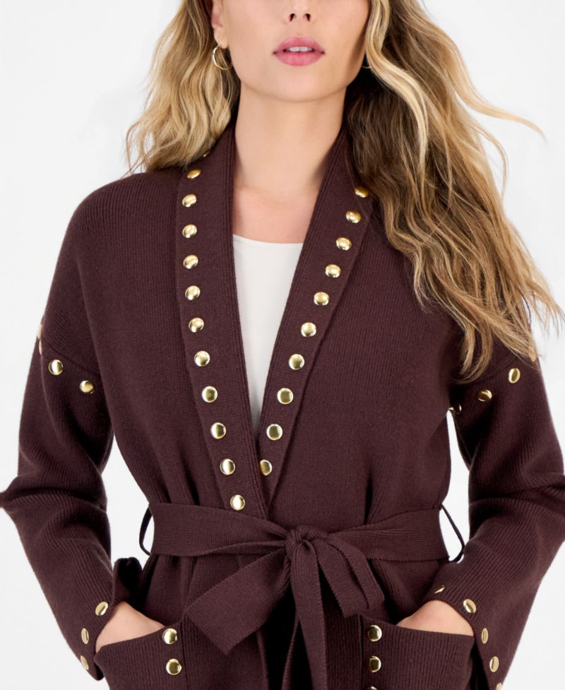 Petite Studded Belted Cardigan