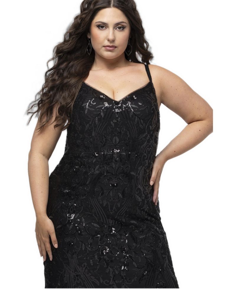 Plus Size High Hopes Stretch Sequin Fitted V-Neck Formal Dress