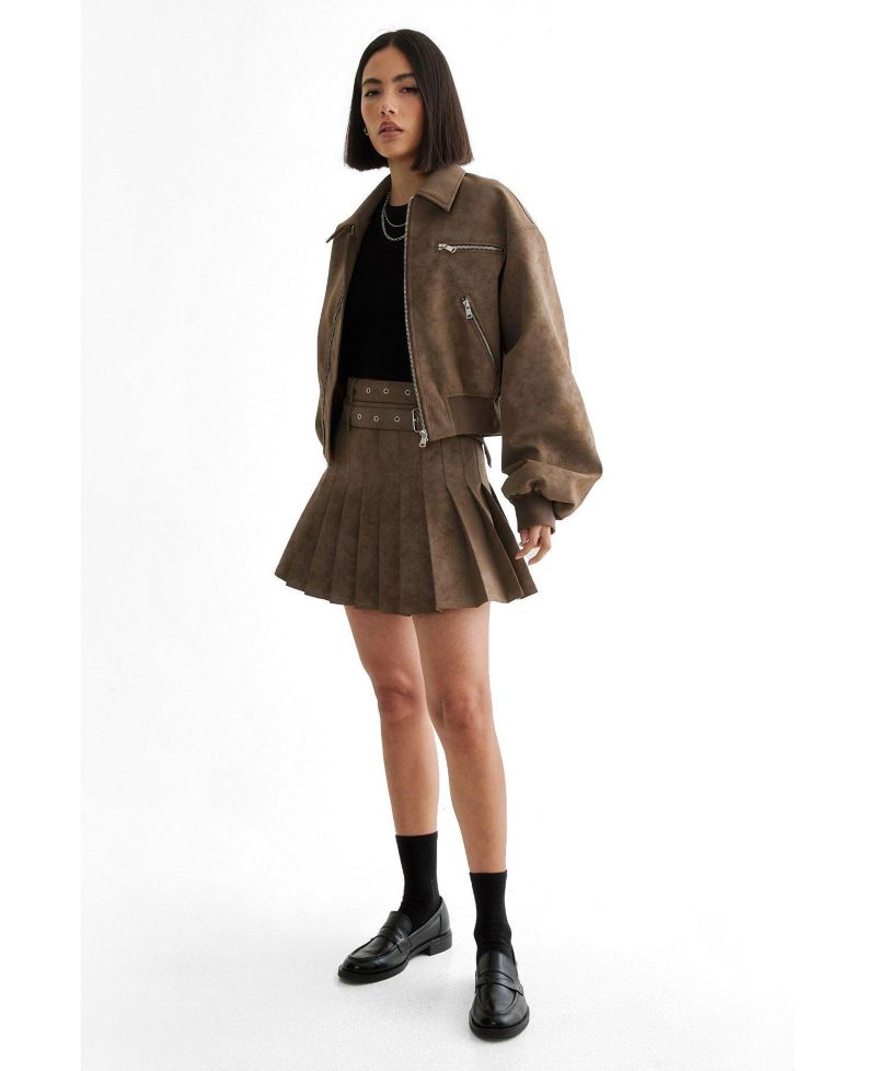 Women's Faux Leather Bomber Jacket