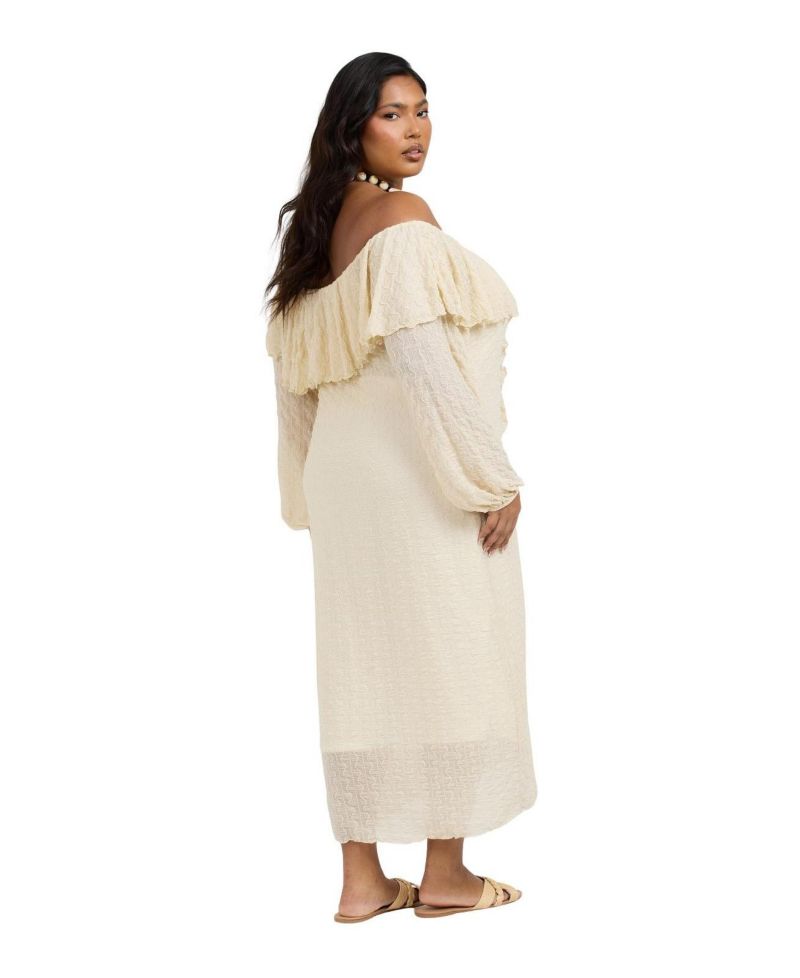 Plus Size Ruffle Long Sleeve Bardot Dress