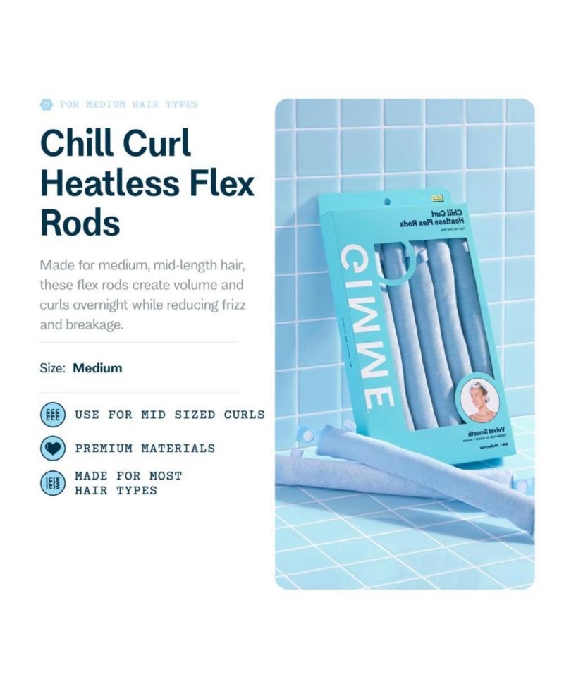 Chill Curl Heatless Flex Rods Gentle and Bendable Hair Rods for Overnight Curls Snap Closure for Secure Hold Medium Hair, 6 Count