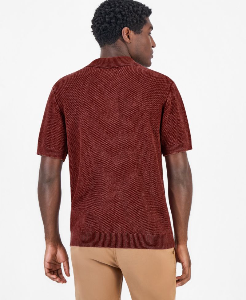 Men's Short-Sleeve Textured Polo Sweater