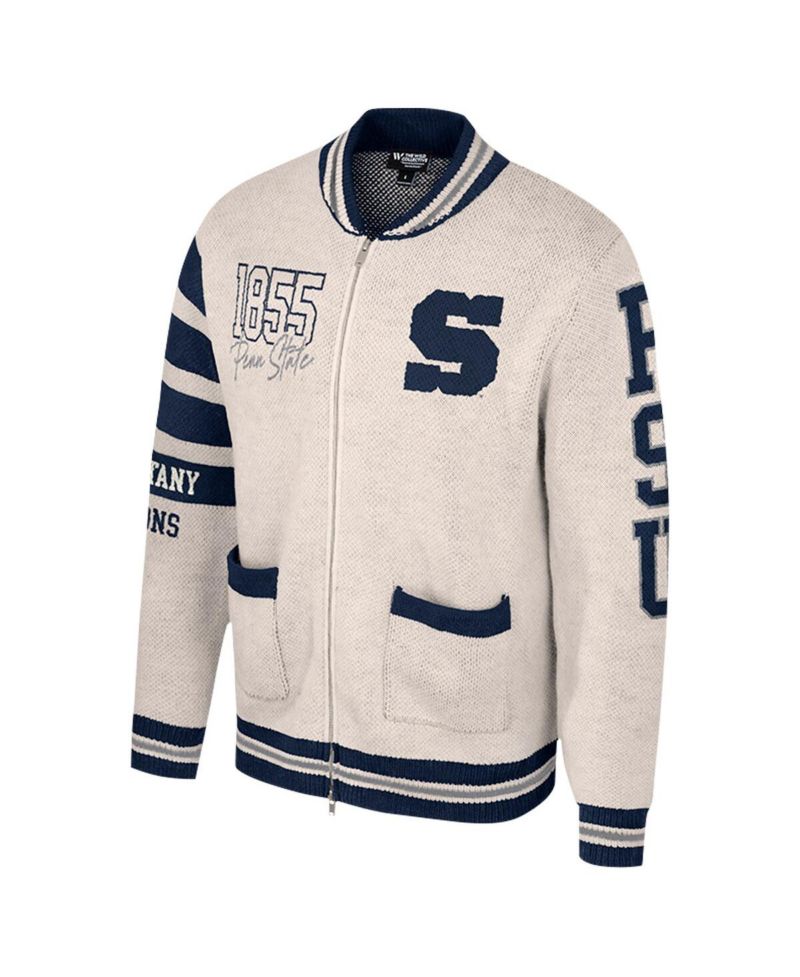 Women's Cream Penn State Nittany Lions Jacquard Full-Zip Sweater
