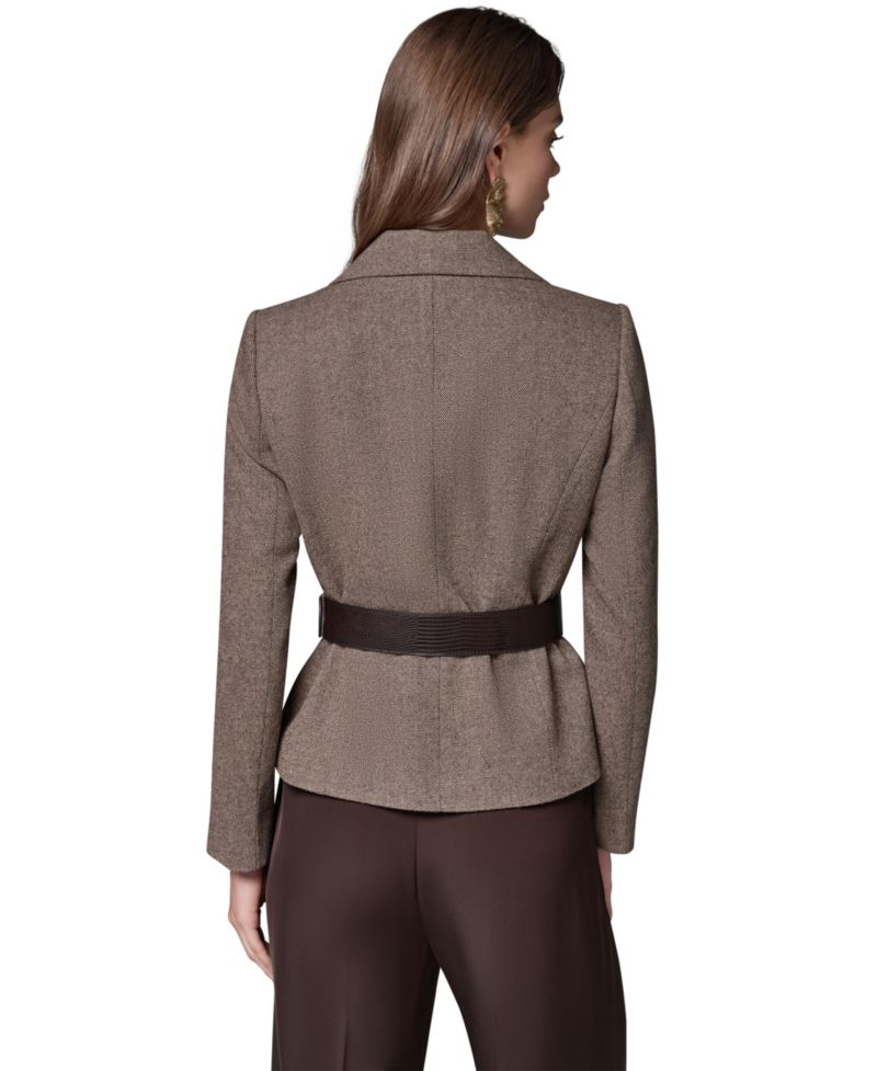 Women Cropped Shoulder-Padded Belted Blazer
