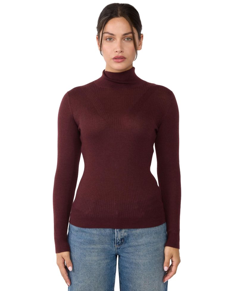 Women's Tissue Weight Cashmere Silk Rib-knit Turtleneck Sweater