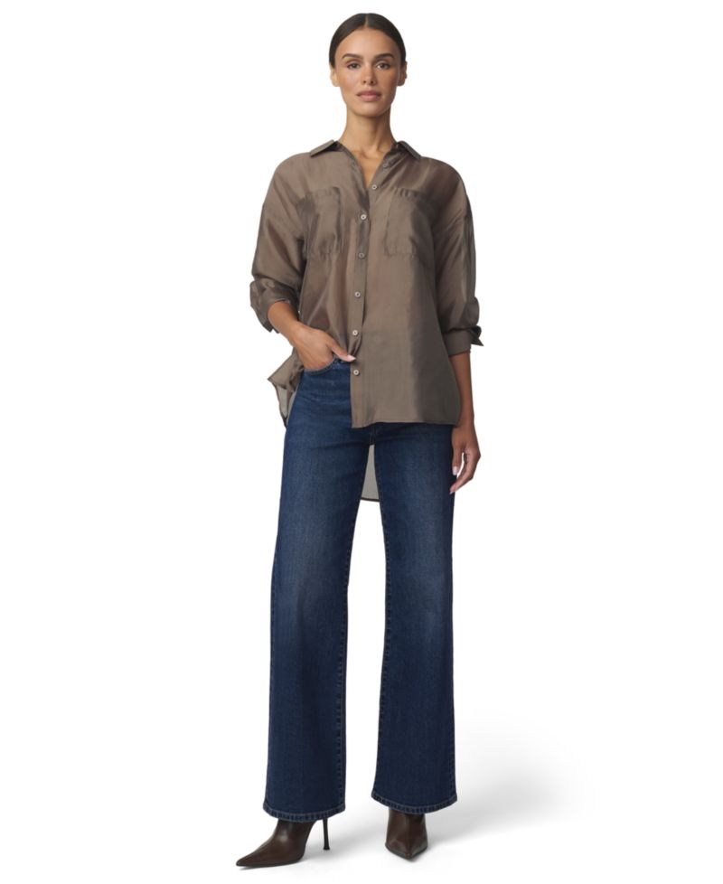 Women's Organza Boyfriend Sheer Long-Sleeve Button-Up Shirt
