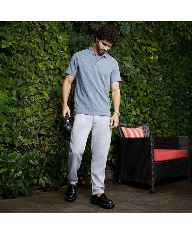 Men's Powder Blue Veined-Tactile Polo T-Shirt