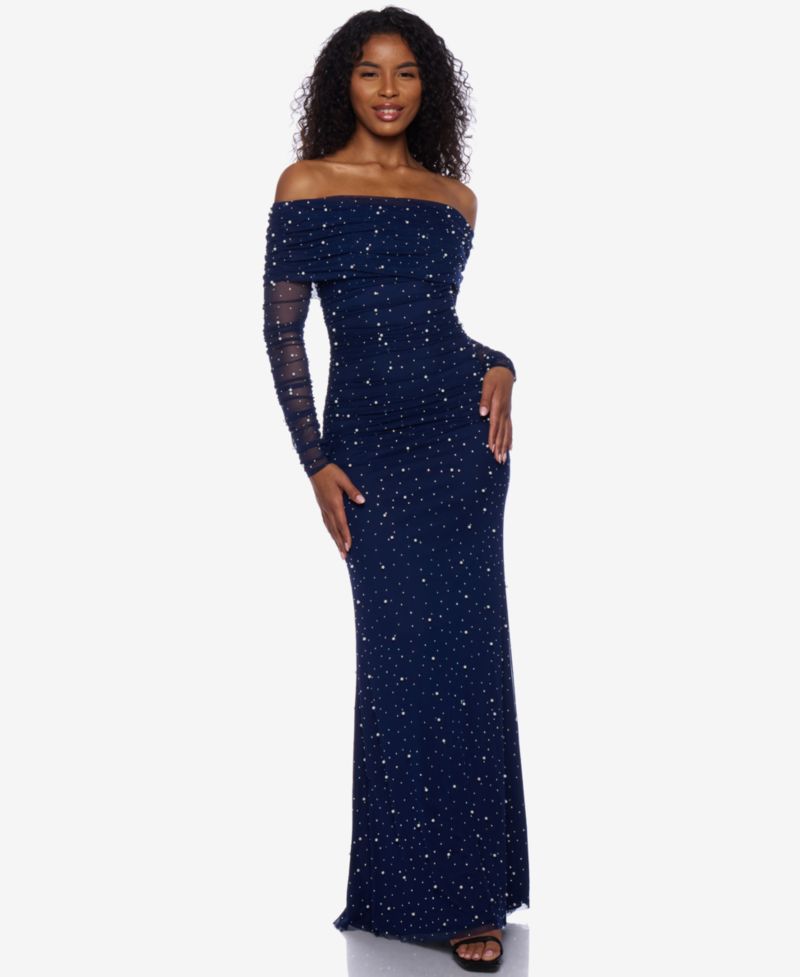 Juniors' Embellished Off-The-Shoulder Gown