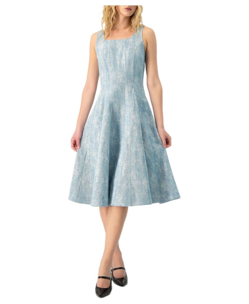 Women's Square Neck Midi Denim Dress