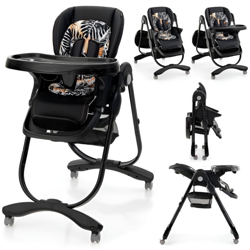 Kids Multifunctional Folding High Chair with Rolling Wheels and Adjustable Height