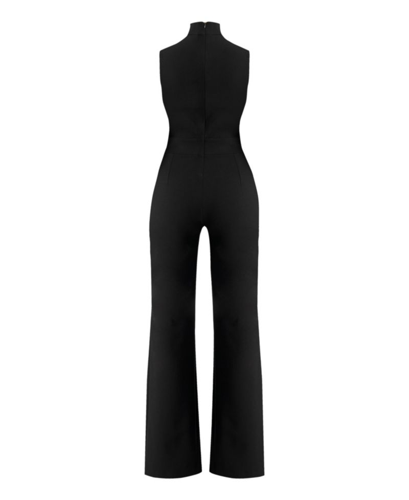 Women's High-Neck Jumpsuit with See-Though Neckline
