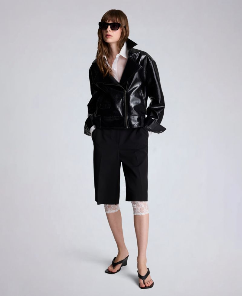 Women's Faux-Leather Zip-Front Moto Jacket