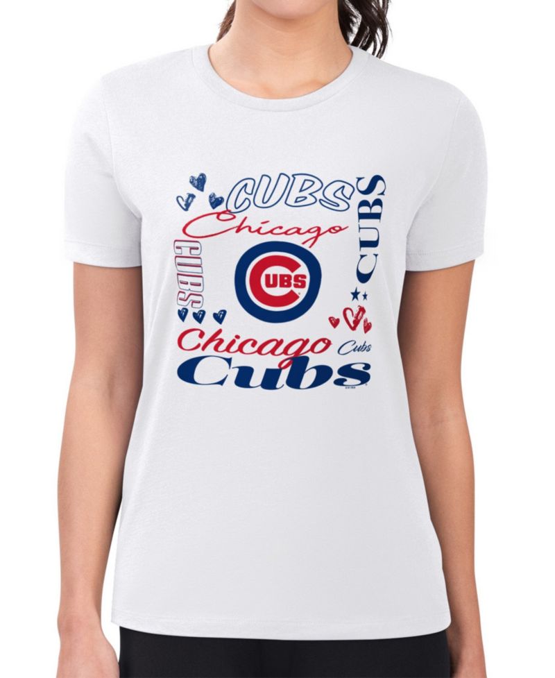 Women's White Chicago Cubs Super-Slim Fit Lightweight Collage Team Graphic Crew Neck T-Shirt
