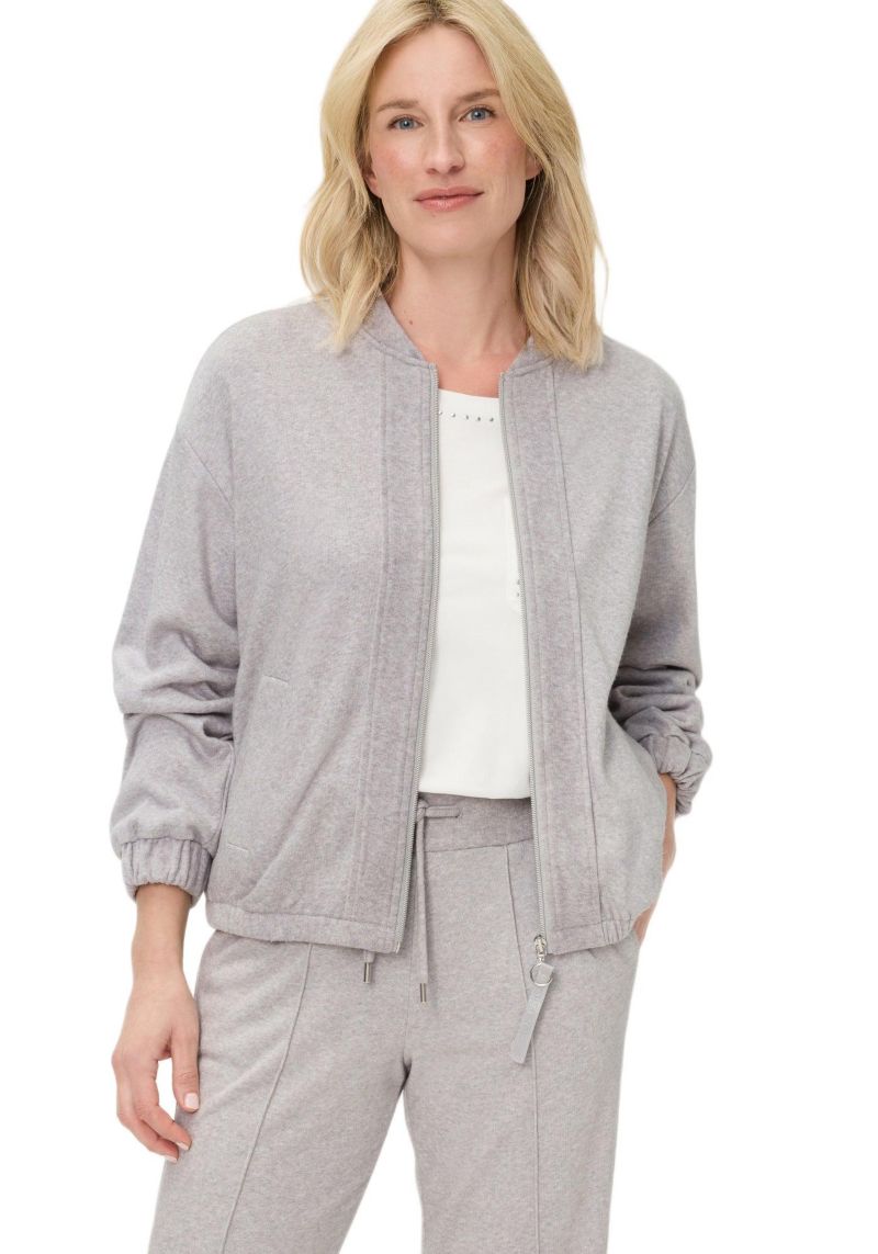 Women's Collarless Zip Front Jersey Jacket