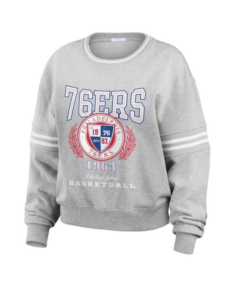 Women's Heather Gray Philadelphia 76ers French Terry Pullover Sweatshirt