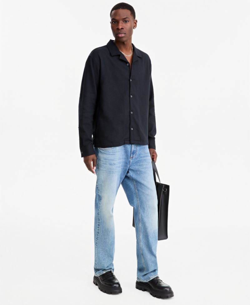 Men's Flannel Camp Collar Relaxed-Fit Shirt