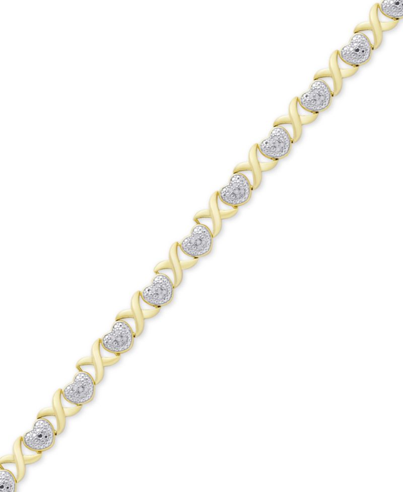 Diamond Accent Heart X Link Bracelet in Silver Plate or Gold Plate or Rose Gold Plate