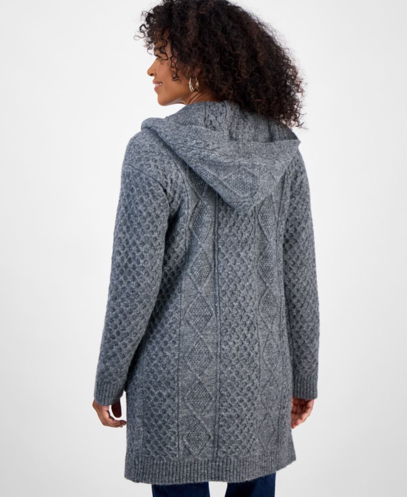 Women's Chunky Cable-Knit Hoodie Cardigan