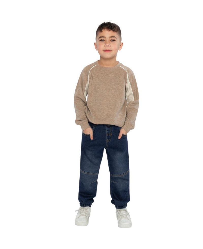 Little Boys 6-12 Brushed Jersey Top with Raglan Sleeves Taupe