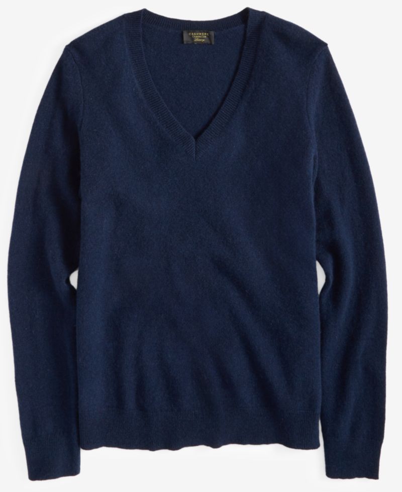 100% Cashmere Petite V-Neck Long-Sleeve Sweater