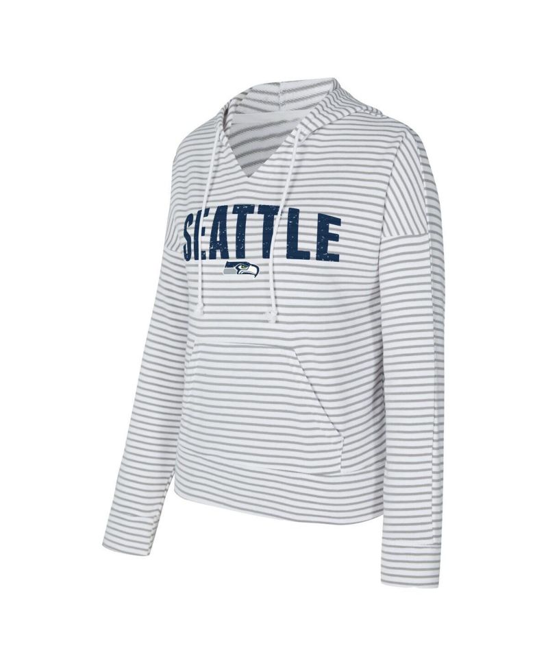 Women's White/Gray Seattle Seahawks Liftoff Striped V-neck Hoodie