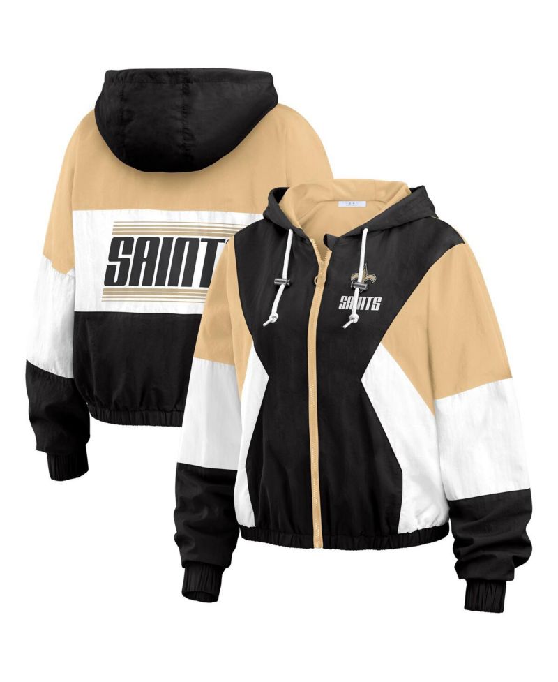 Women's Black/Brown New Orleans Saints Plus Size Color Block Full-Zip Windbreaker Jacket