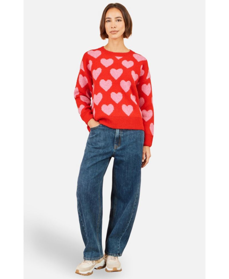Women's Heart Intarsia Relaxed Jumper