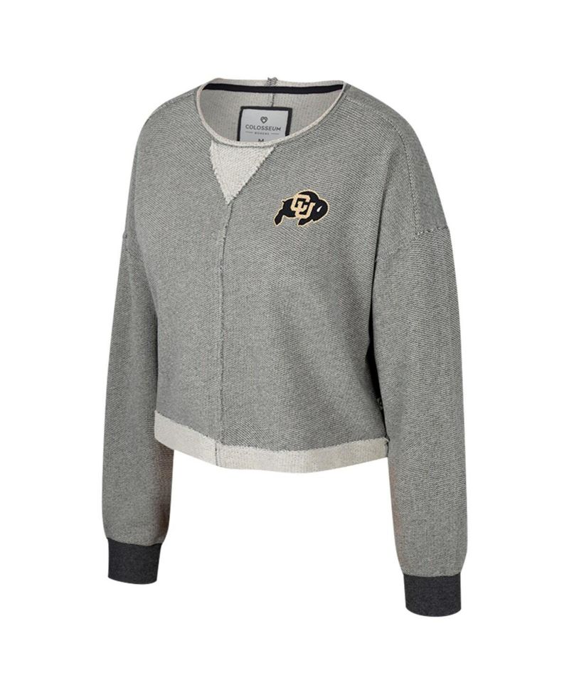 Women's Charcoal Colorado Buffaloes Magnum Scoop Neck Cropped Pullover Sweatshirt