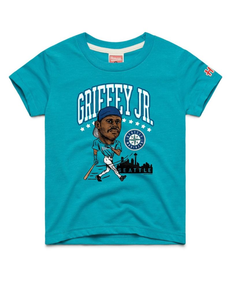 Big Boys and Girls Ken Griffey Jr. Teal Seattle Mariners Cooperstown Collection Caricature Tri-Blend T-Shirt