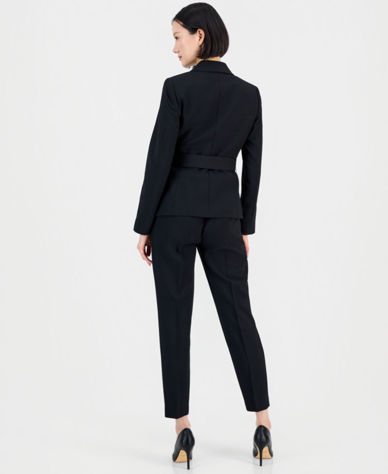Women's Belted Asymmetrical Jacket & Slim-Fit Pantsuit Set