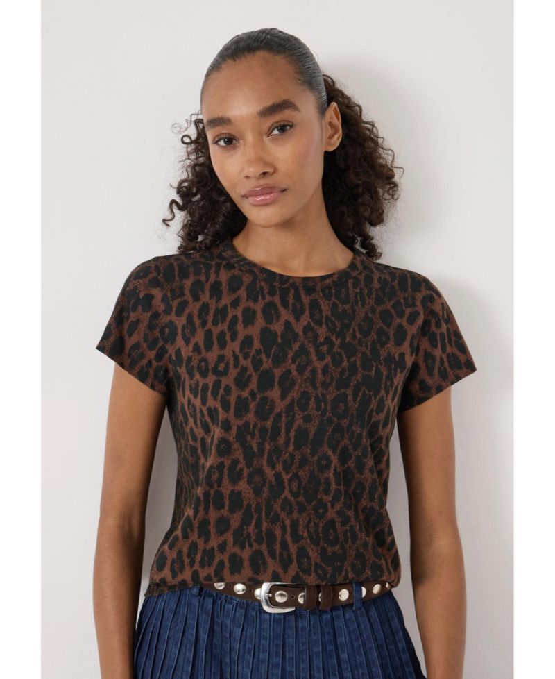 Women's Leopard-Print Slub Slim-Fit T-Shirt