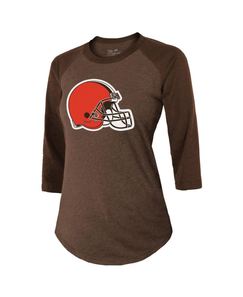 Women's Threads Deshaun Watson Brown Cleveland Browns Name & Number Raglan 3/4 Sleeve T-shirt