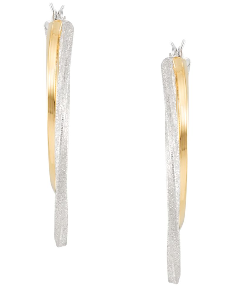 Two-Tone Twisted Double Hoop Earrings