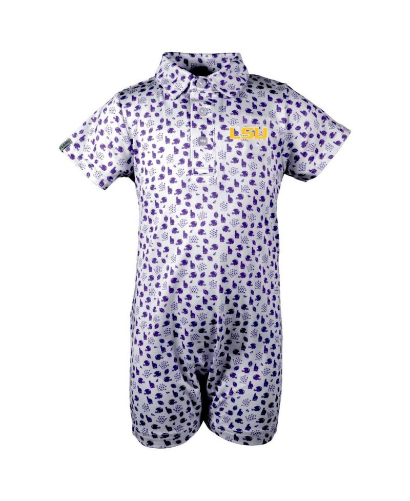 Baby Boys and Girls White LSU Tigers Earnest Polo Romper