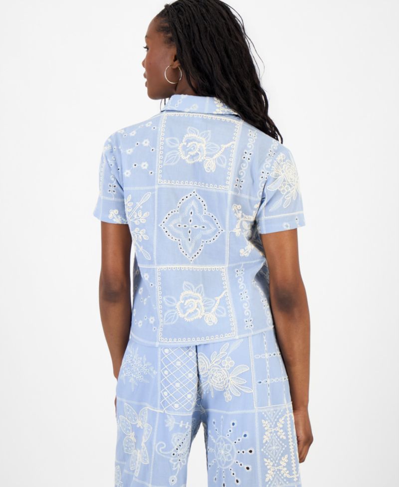 Trendy Plus Size Embroidered Short-Sleeve Shirt