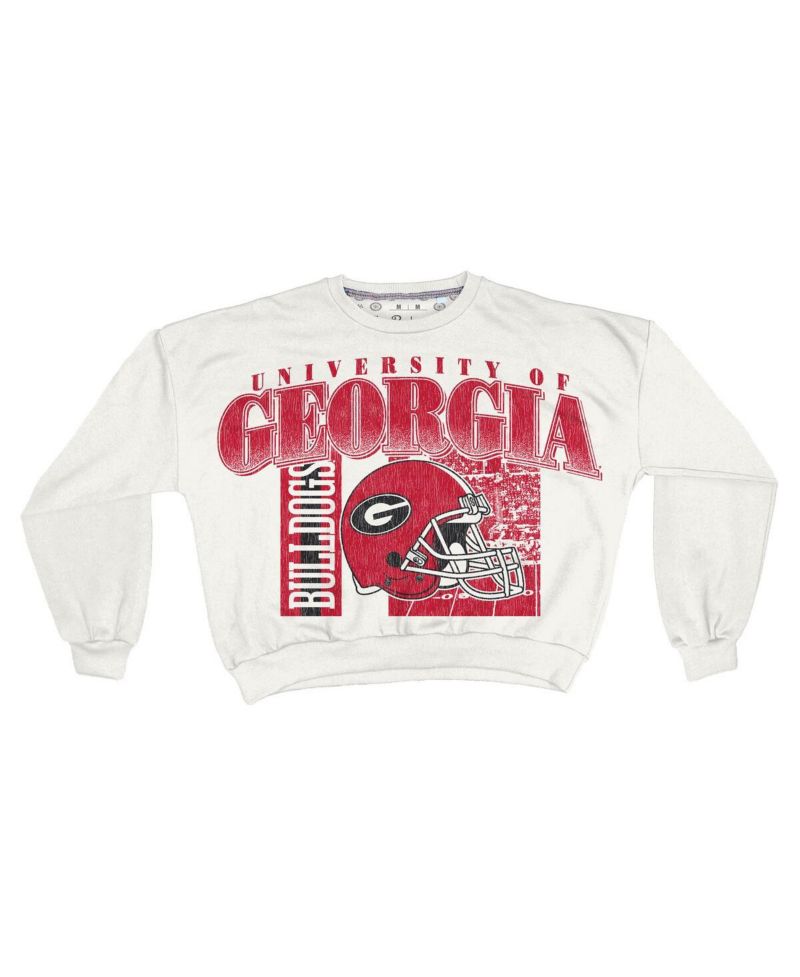 Women's White Georgia Bulldogs Oversized Janice Retro Waist-Length Sweatshirt