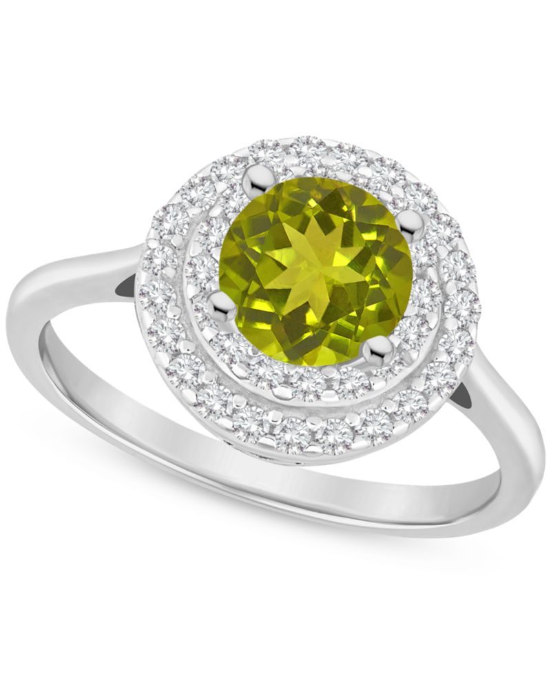Rhodolite Garnet (1-5/8 ct. t.w.) & White Topaz (3/8 ct. t.w.) Double Halo Ring in Sterling Silver (Also in Citrine, Peridot, Amethyst, & Blue Topaz)