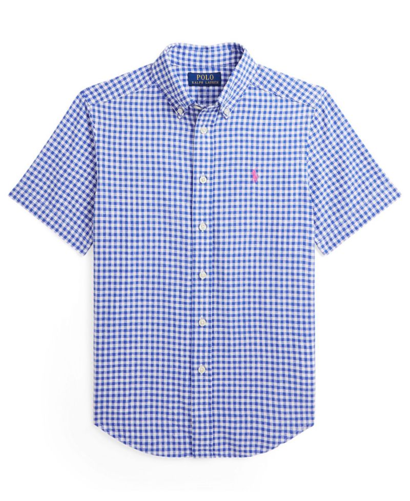 Big Boys' 8-20 Plaid Linen Short-Sleeve Shirt