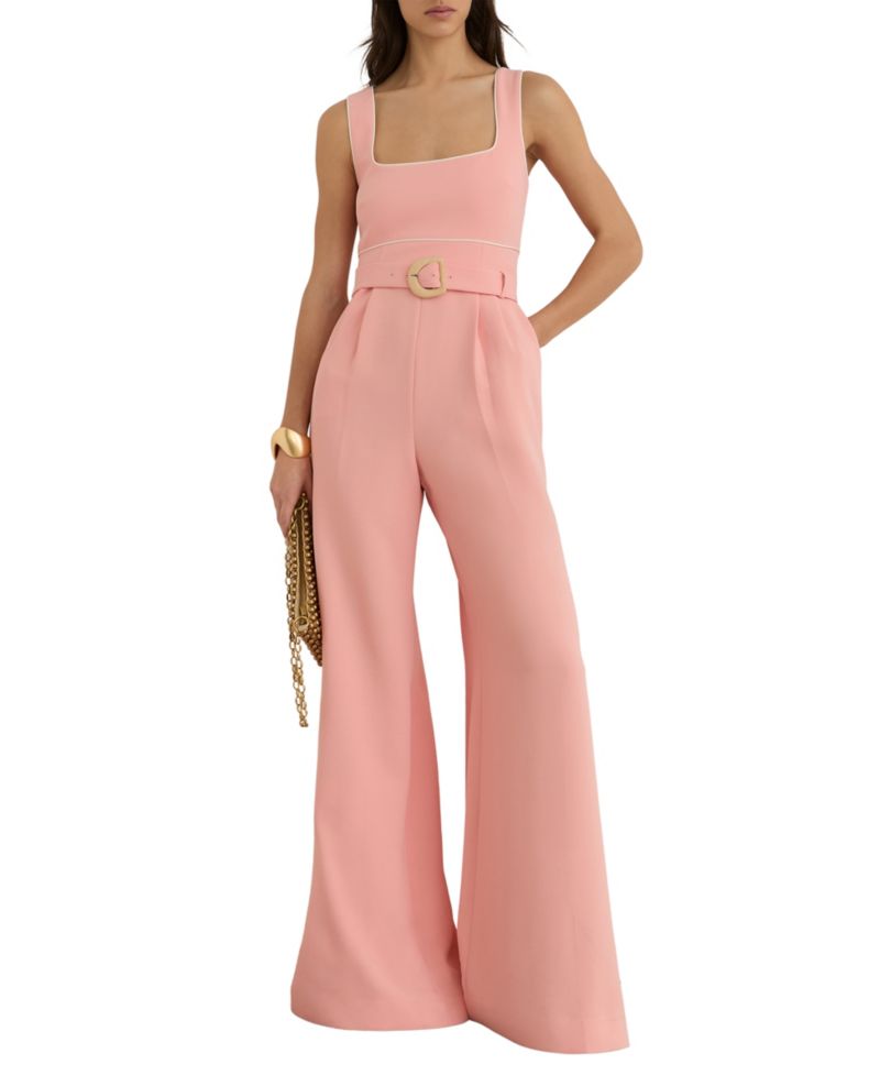Women's Tipped Wide-Leg Belted Jumpsuit