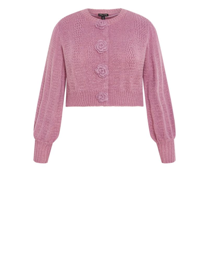 Plus Size Rosie Cropped Stretch-Knit Rose-Motif Cardigan