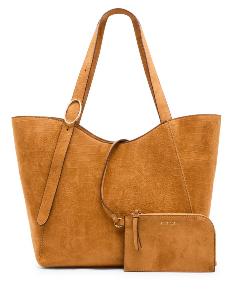 Faux Suede Croc Emboss Extra-Large Tote Handbag