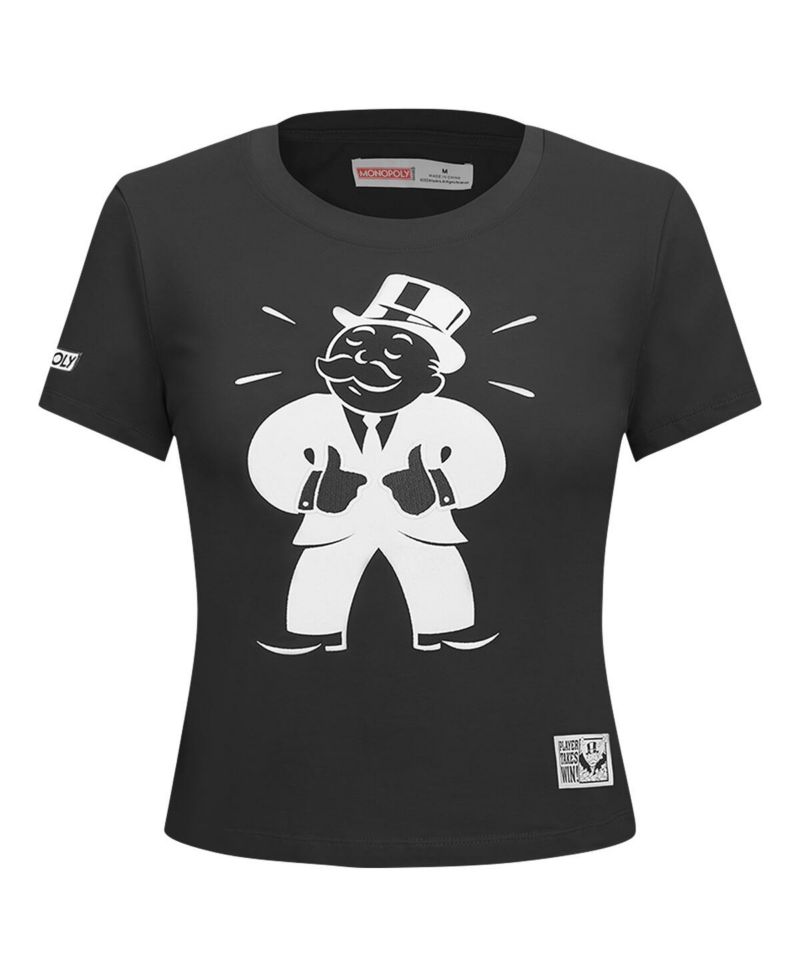 Women's Black Monopoly Babydoll Cropped T-Shirt