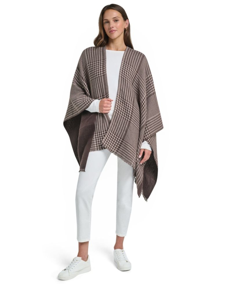 Reversible Houndstooth Double Face Shawl Ruana