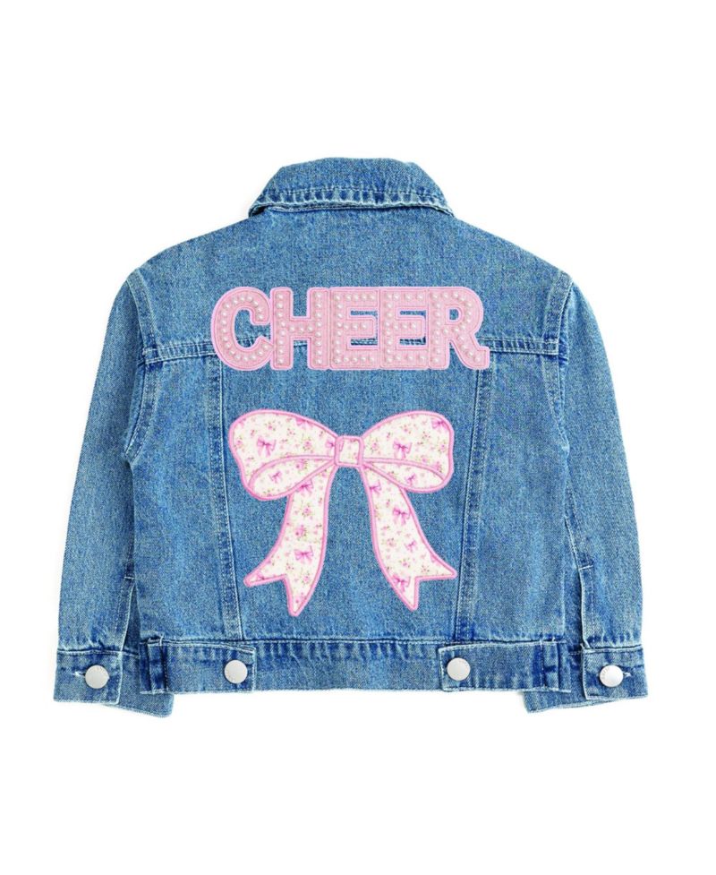 Little Girl 's 5 -8 Cheer Bow Patch Denim Jacket