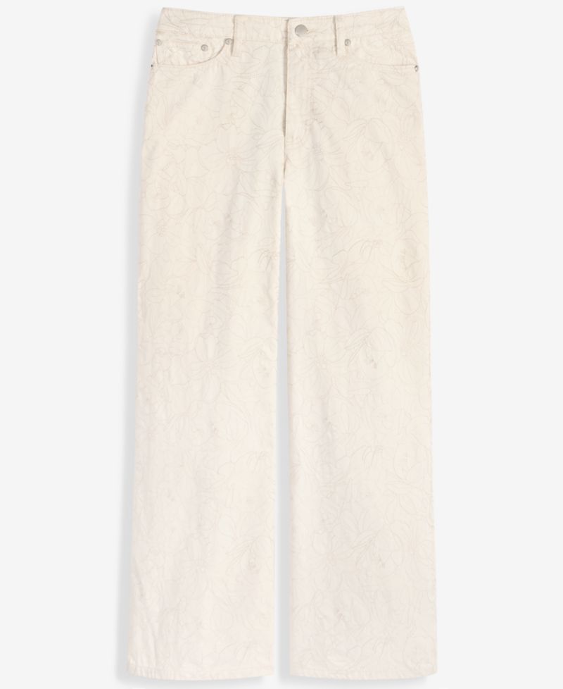 Women's High-Rise Floral Stitch Wide-Leg Jeans