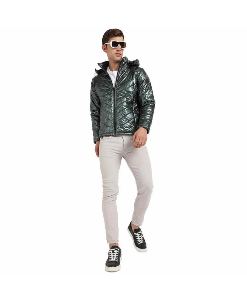 Men's Forest Green Zip-Front Quilted Puffer Jacket