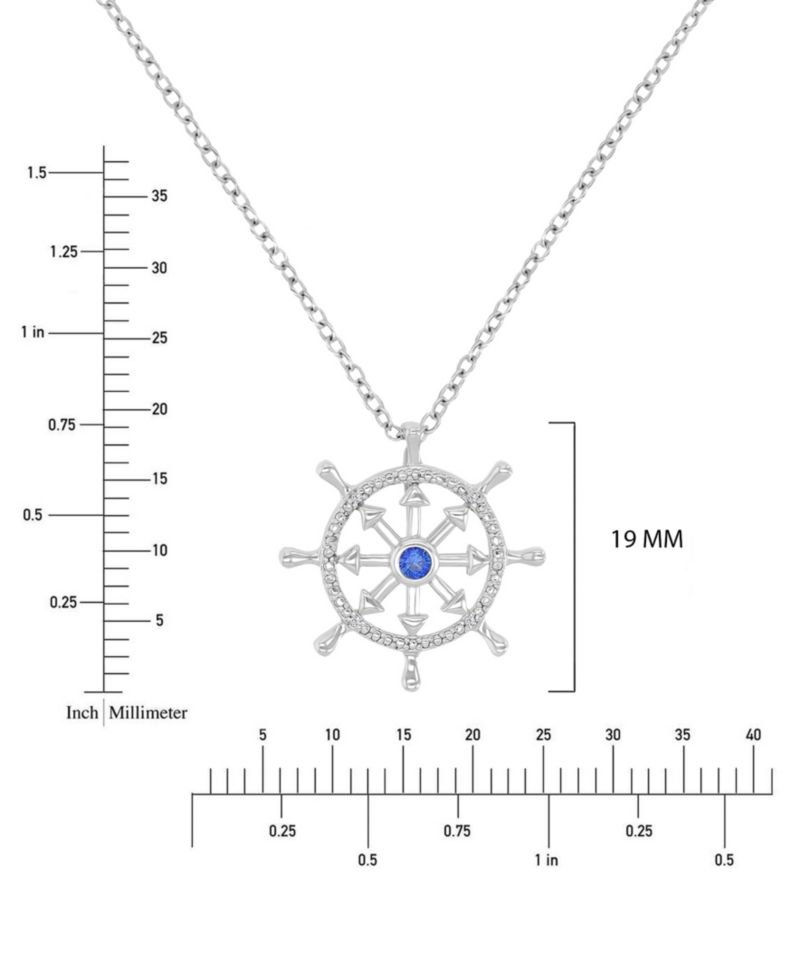 Diamond Accent & Created Blue Sapphire Rudder Necklace in Rhodium Over Sterling Silver